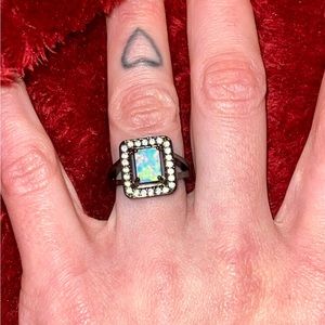 Opal & Diamond ring set in Black Gold